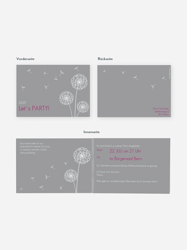 Partyeinladung Pusteblume