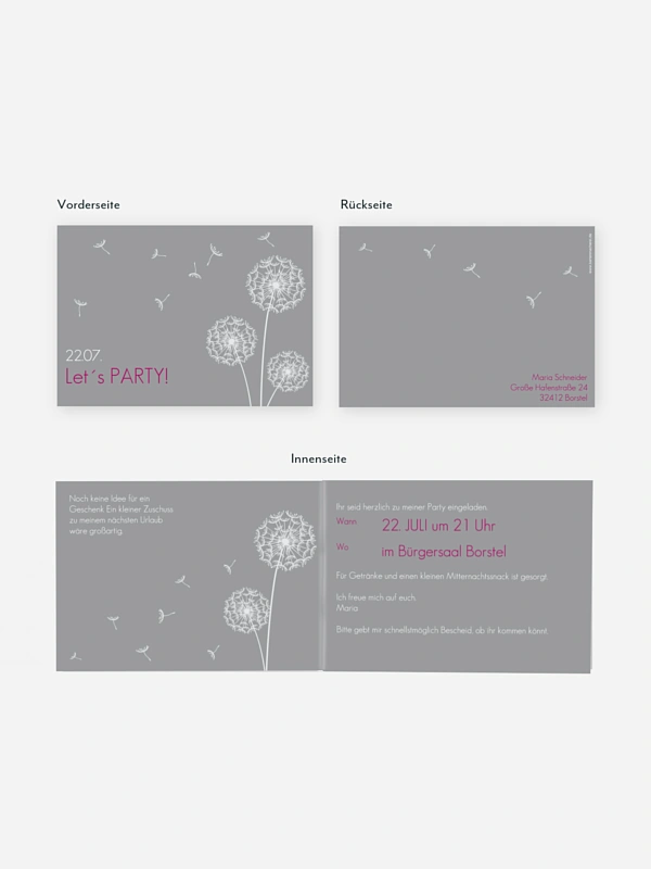 Partyeinladung Pusteblume