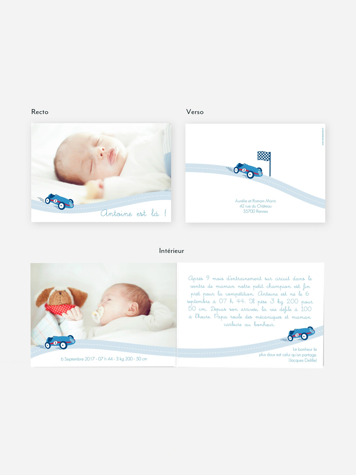 Faire-part naissance Voiture de course