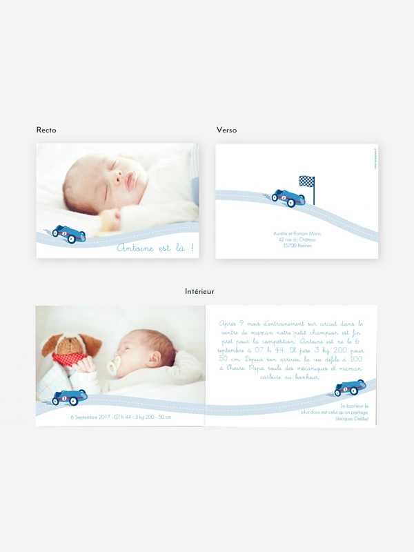 Faire-part naissance Voiture de course