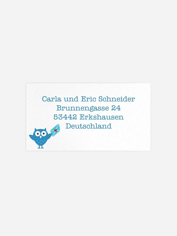 Empfängeraufkleber Geburt Eule