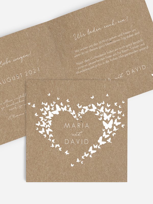 Hochzeitseinladung Herzflattern Kraftpapier
