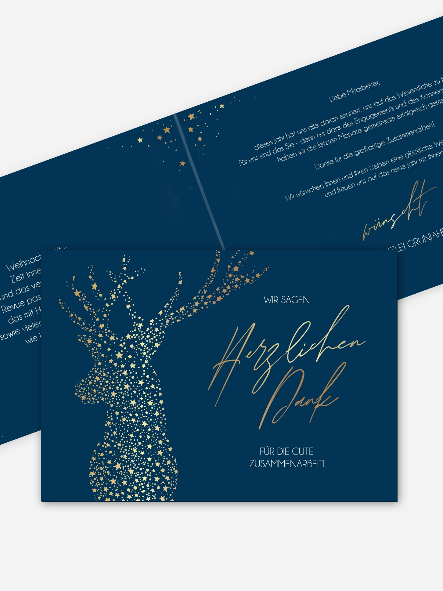 Geschäftliche Weihnachtskarte Golden Deer Mitarbeiter