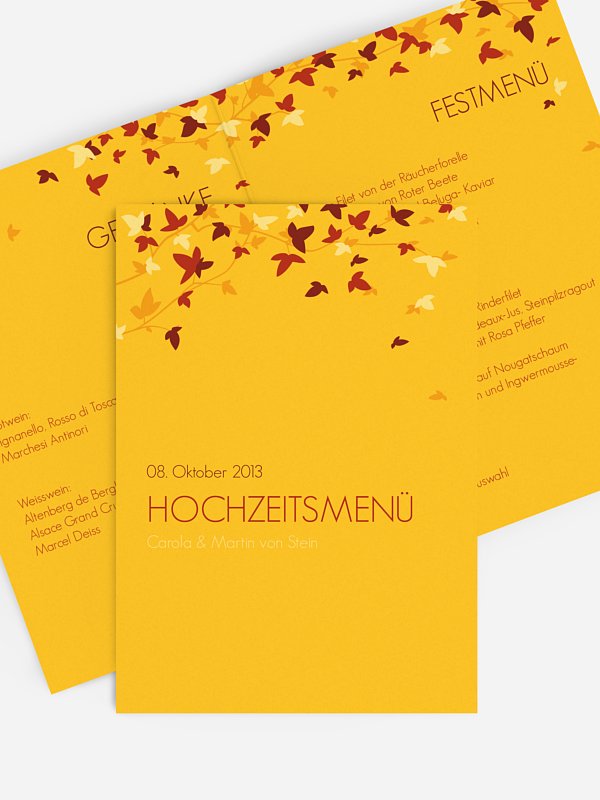Menükarte Hochzeit Blättertanz