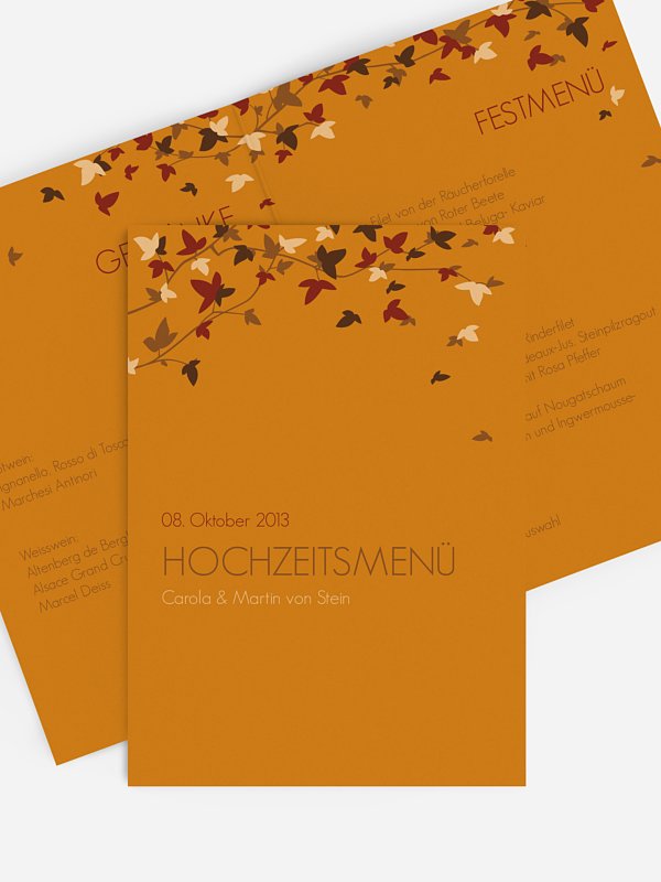 Menükarte Hochzeit Blättertanz