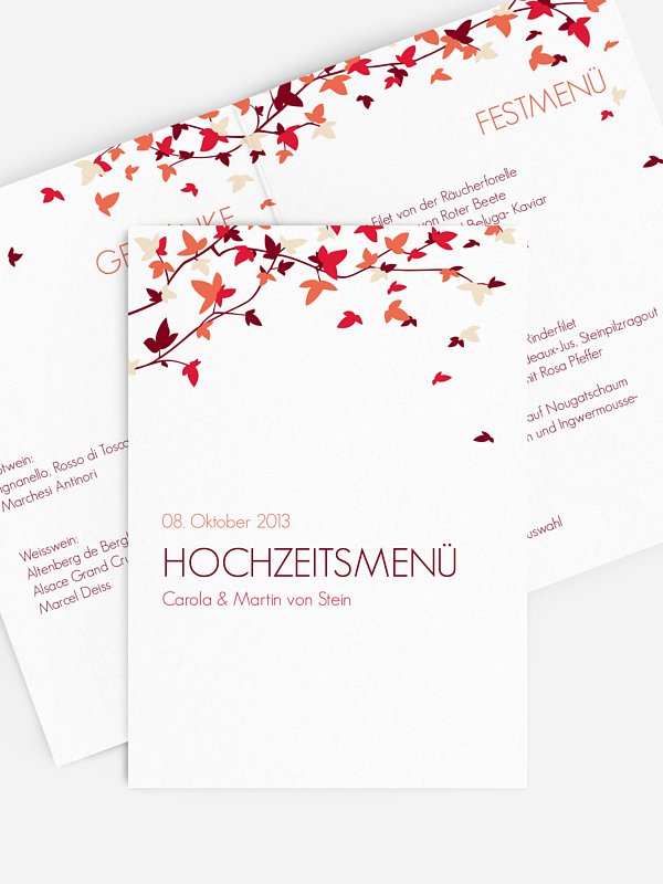 Menükarte Hochzeit Blättertanz