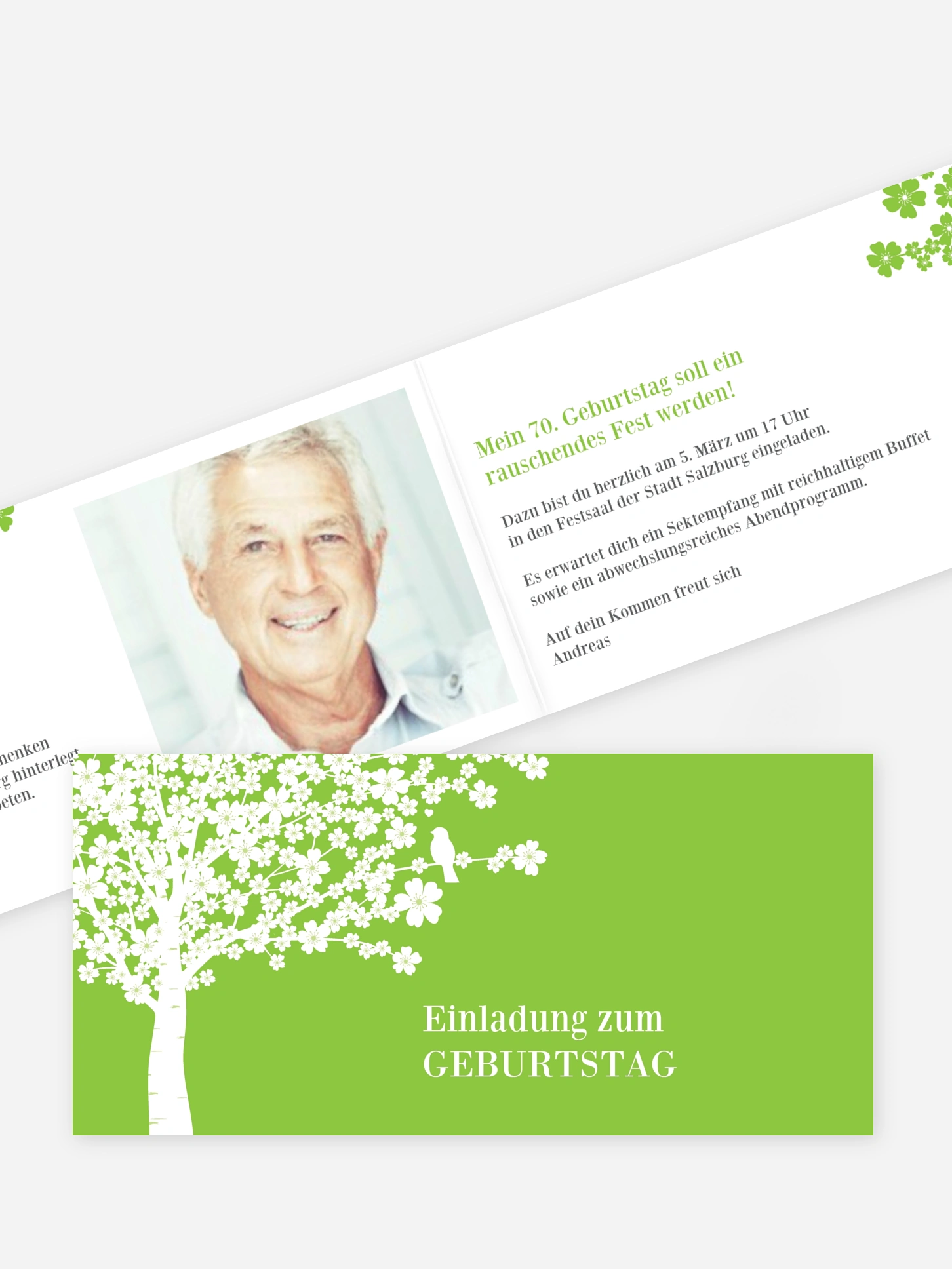 Einladung 70. Geburtstag Kirschblüten