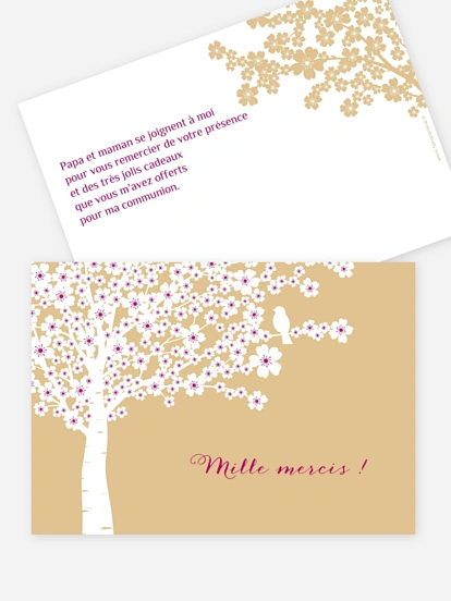 Carte remerciement communion Fleurs de cerisiers