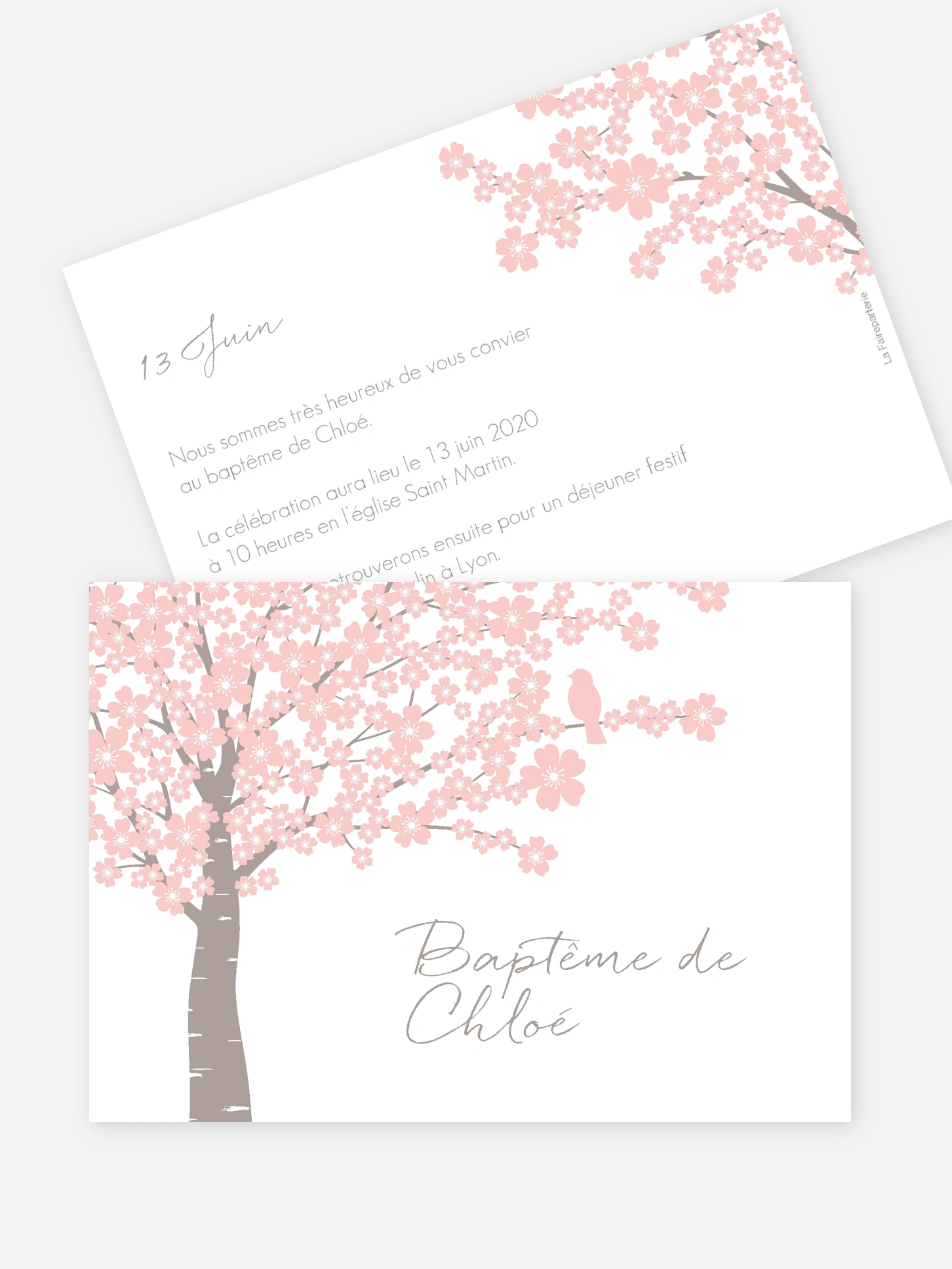 Faire-part baptême Fleurs de cerisier