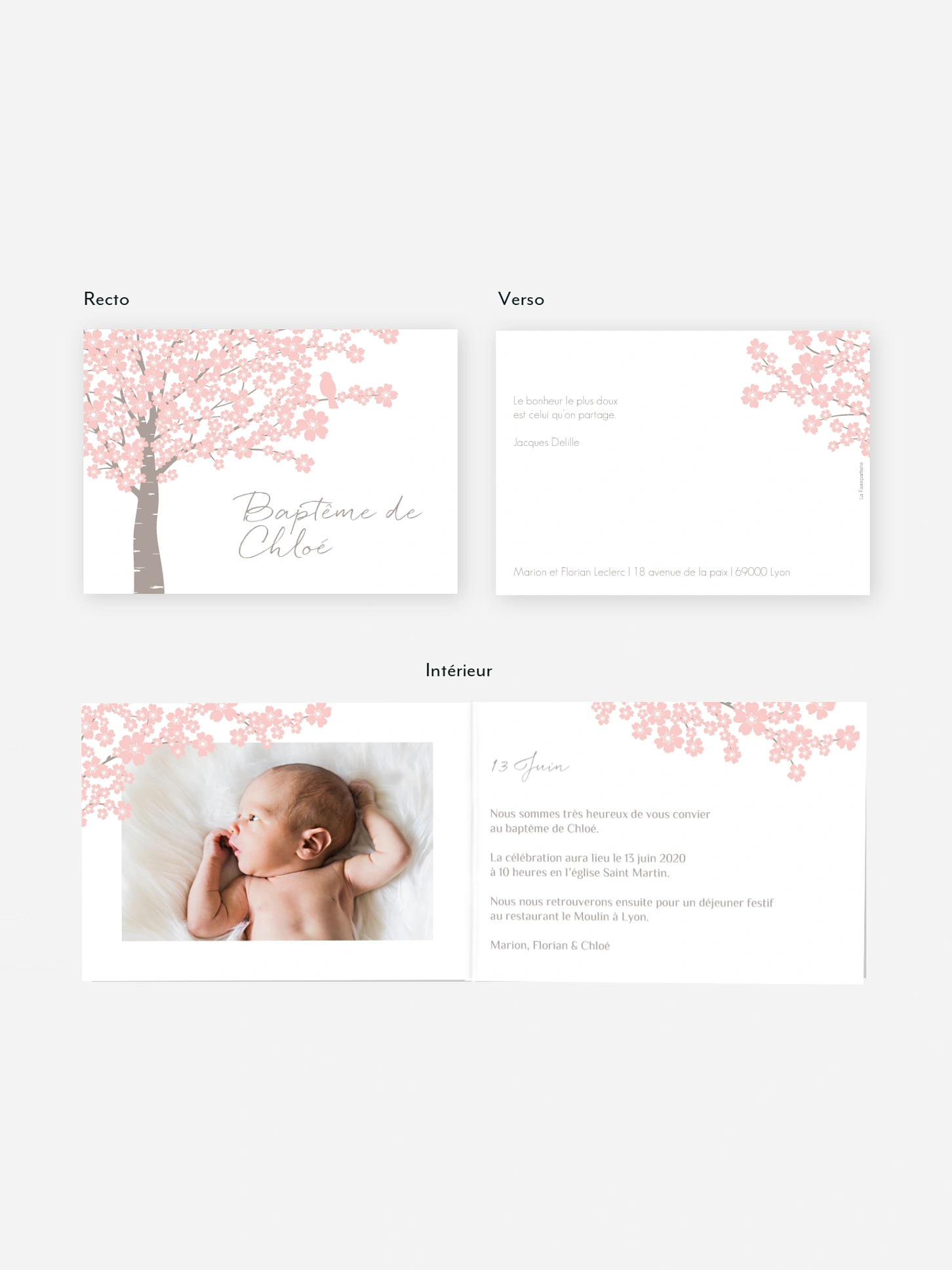 Faire-part baptême Fleurs de cerisier