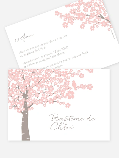 Faire-part baptême Fleurs de cerisier