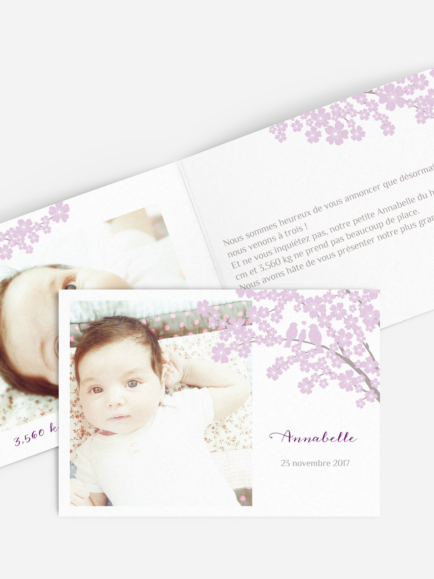 Faire-part naissance Fleurs de cerisier