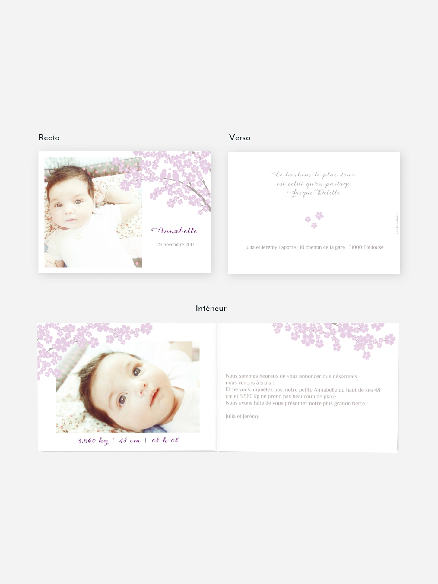Faire-part naissance Fleurs de cerisier