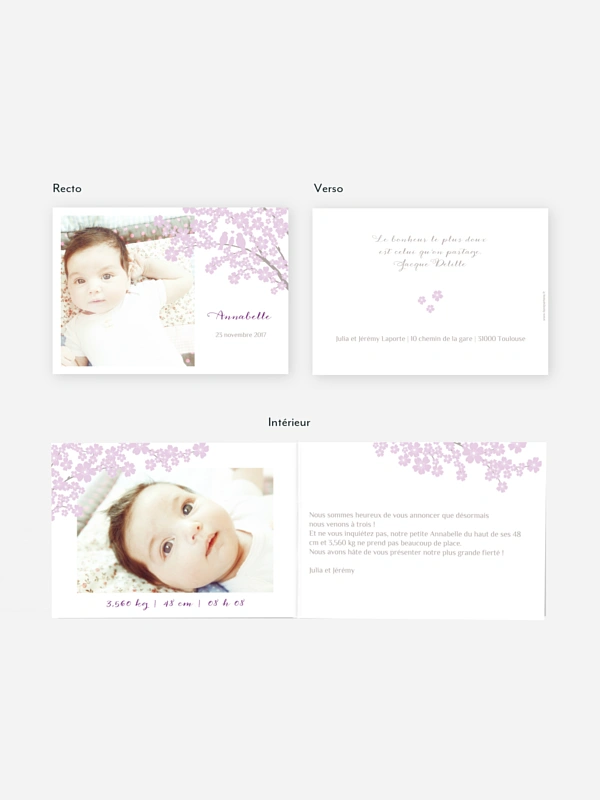 Faire-part naissance Fleurs de cerisier