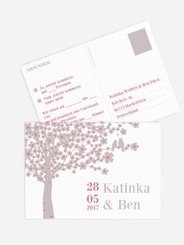 Antwortkarte Hochzeit Kirschblüten
