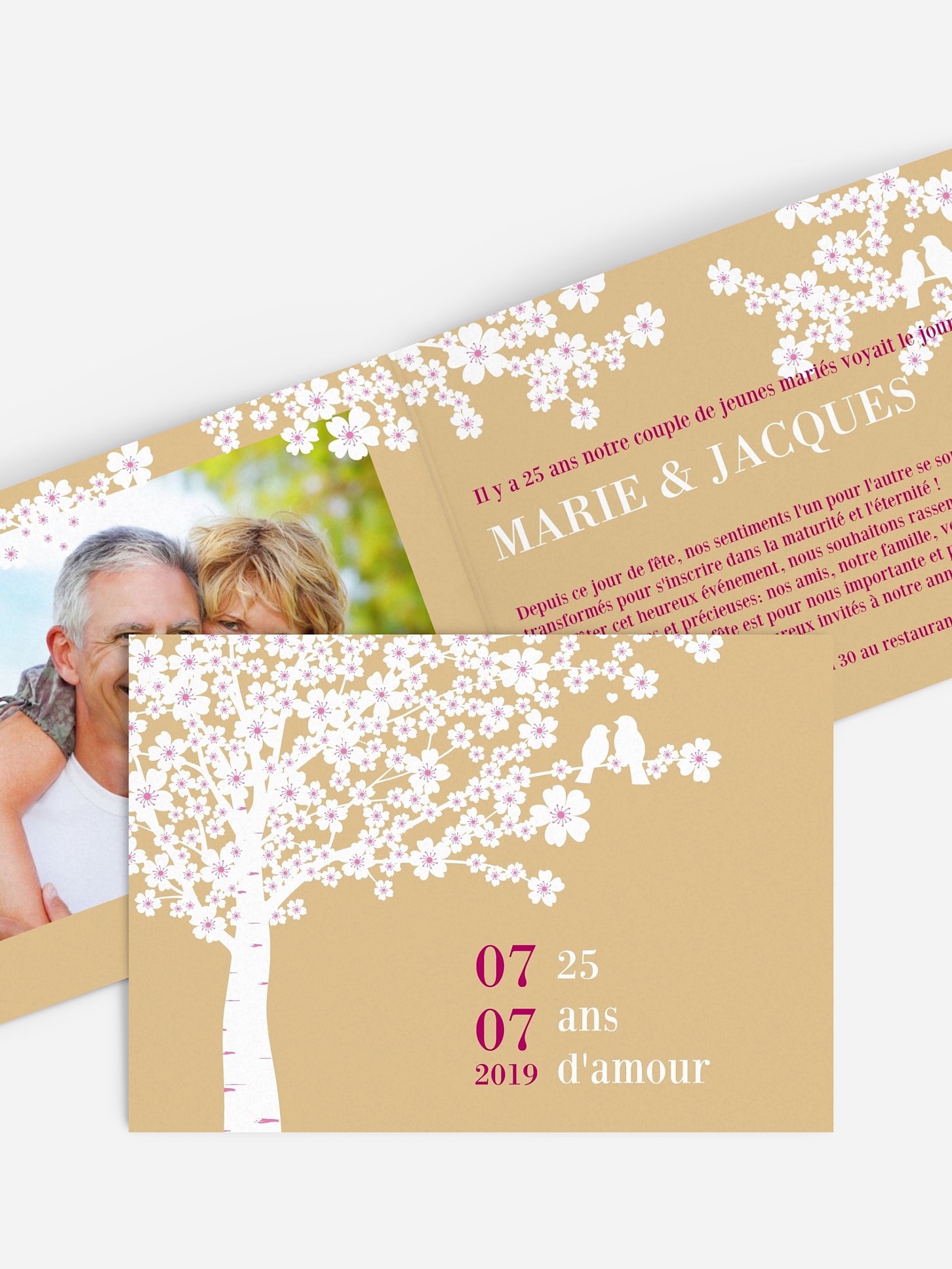 Invitation anniversaire mariage 25 ans Fleurs de cerisier