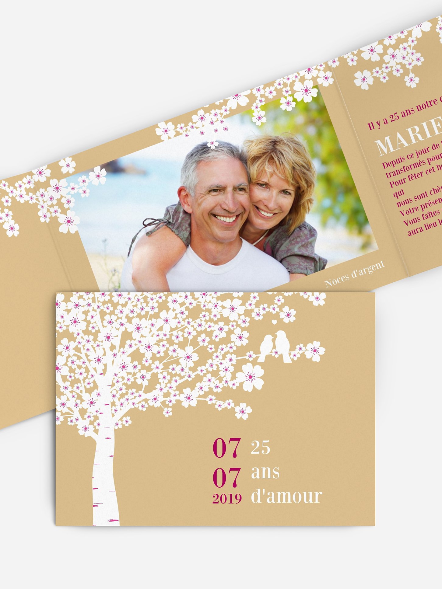 Invitation anniversaire mariage 25 ans Fleurs de cerisier