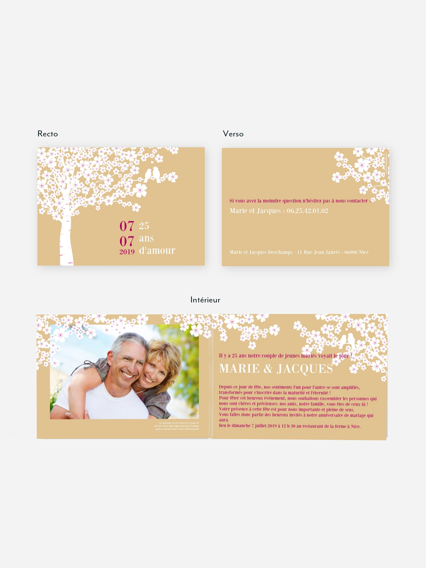 Invitation anniversaire mariage 25 ans Fleurs de cerisier