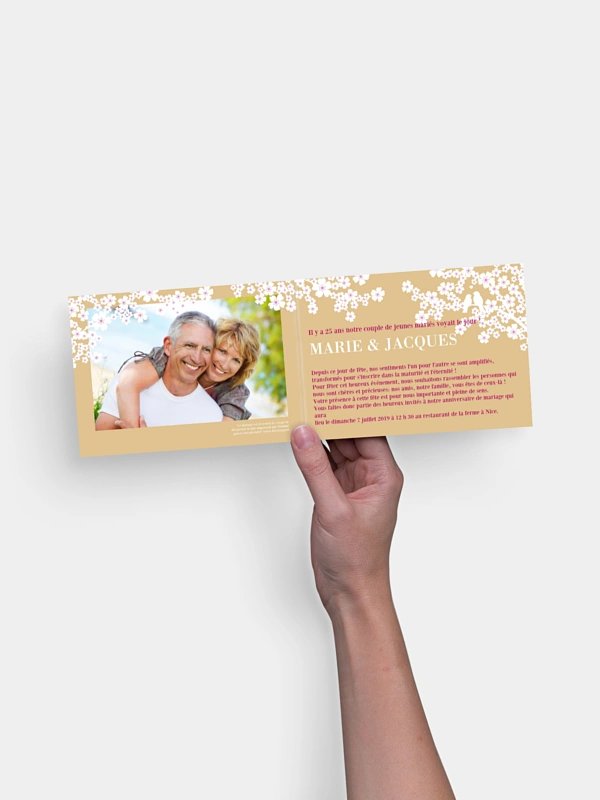 Invitation anniversaire mariage 25 ans Fleurs de cerisier