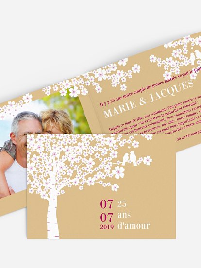 Invitation anniversaire mariage 25 ans Fleurs de cerisier