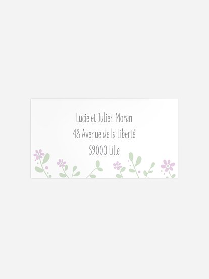 Étiquette destinataire naissance Allée fleurie