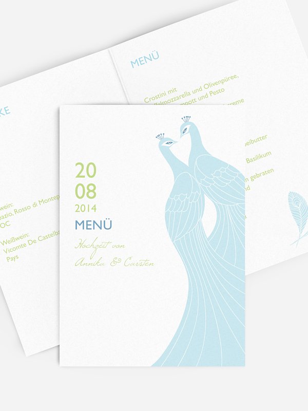 Menükarte Hochzeit Pfau