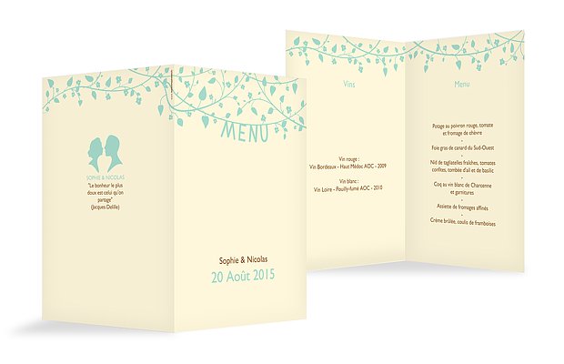 Menu mariage Romantique