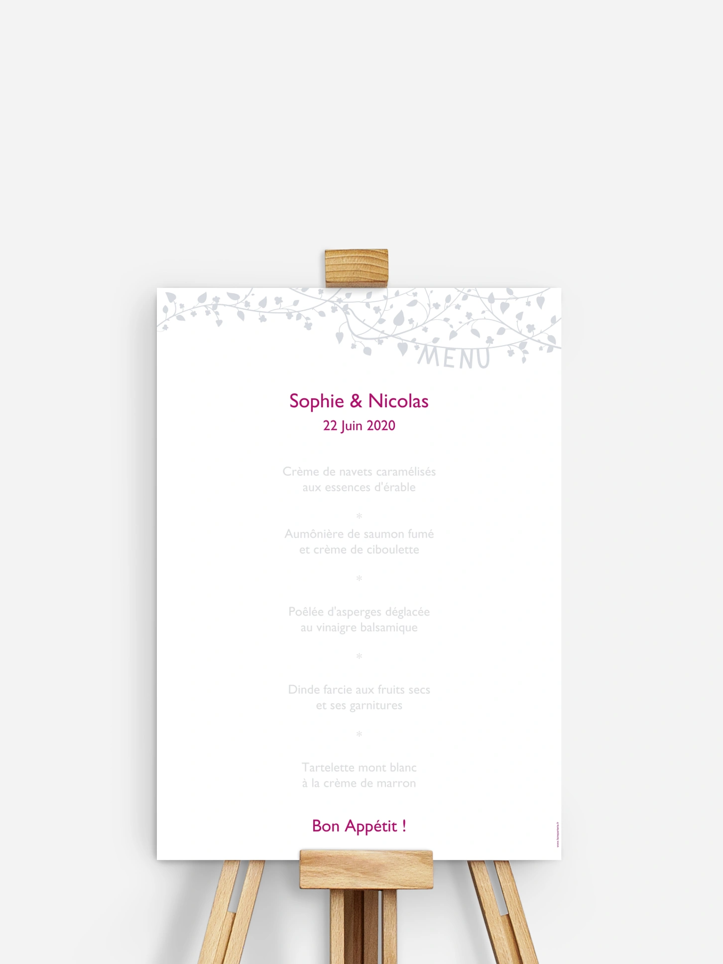 Menu mariage Romantique