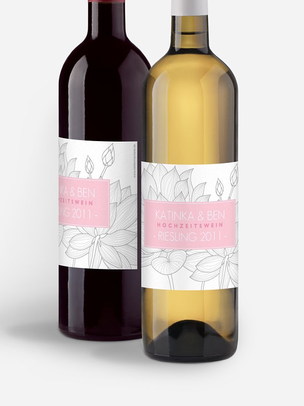 Flaschenetikett Hochzeit Wasserlilie