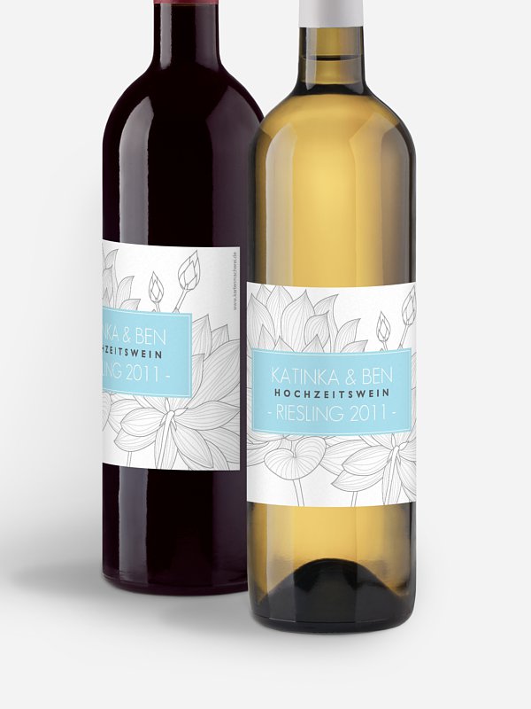 Flaschenetikett Hochzeit Wasserlilie