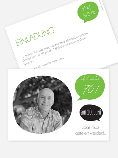 Einladung 70. Geburtstag Message