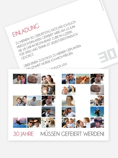 Einladung 30. Geburtstag Fotozahl