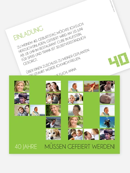 Einladung 40. Geburtstag Fotozahl