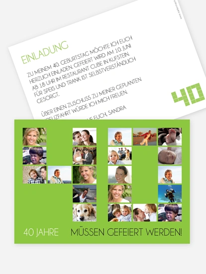 Einladung 40. Geburtstag Fotozahl