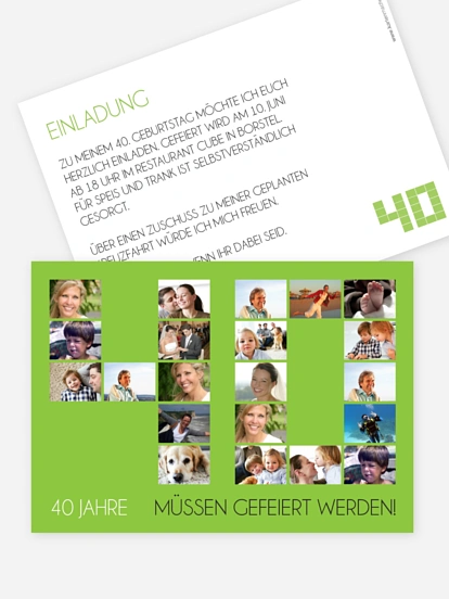 Einladung 40. Geburtstag Fotozahl