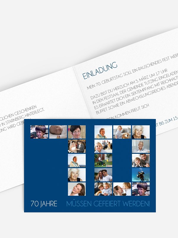 Einladung 70. Geburtstag Fotozahl