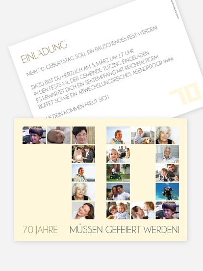 Einladung 70. Geburtstag Fotozahl