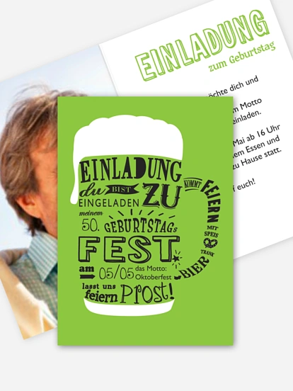 Einladung 50. Geburtstag Bierkrug