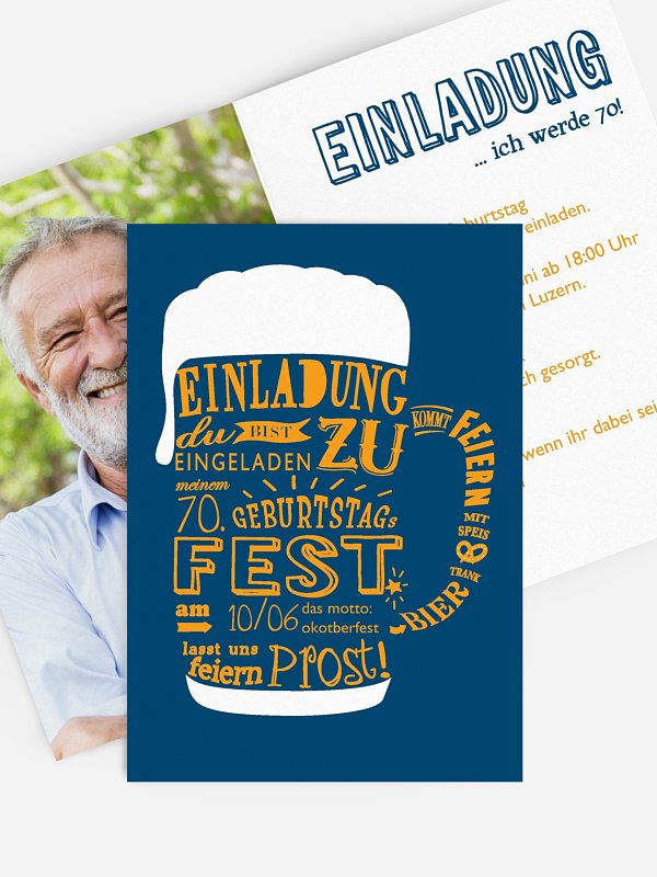 Einladung 70. Geburtstag Bierkrug
