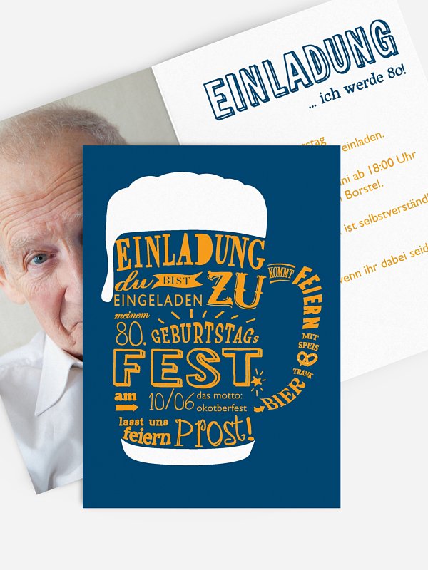 Einladung 80. Geburtstag Bierkrug