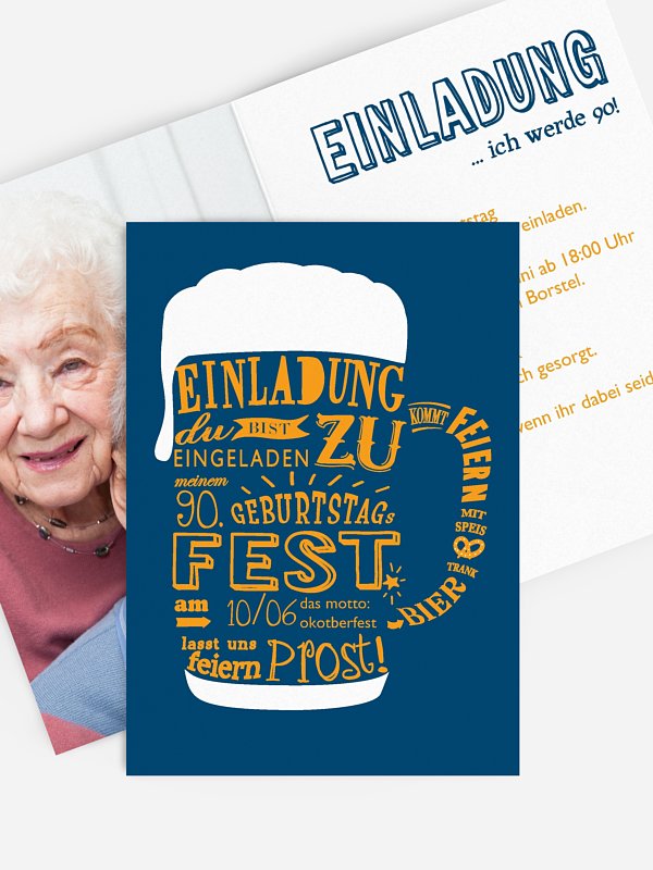 Einladung 90. Geburtstag Bierkrug