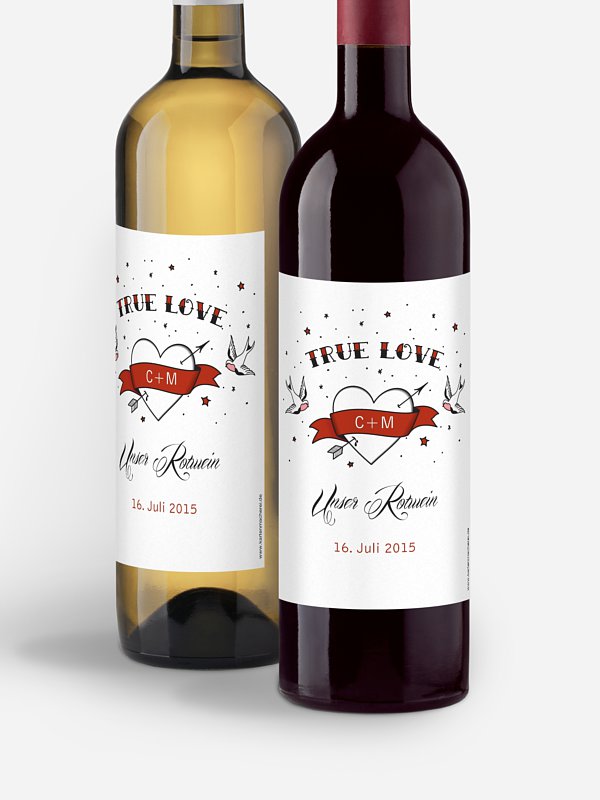 Flaschenetikett Hochzeit True Love