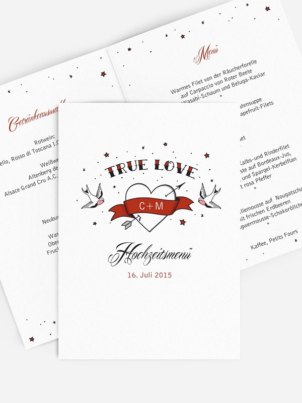 Menükarte Hochzeit True Love