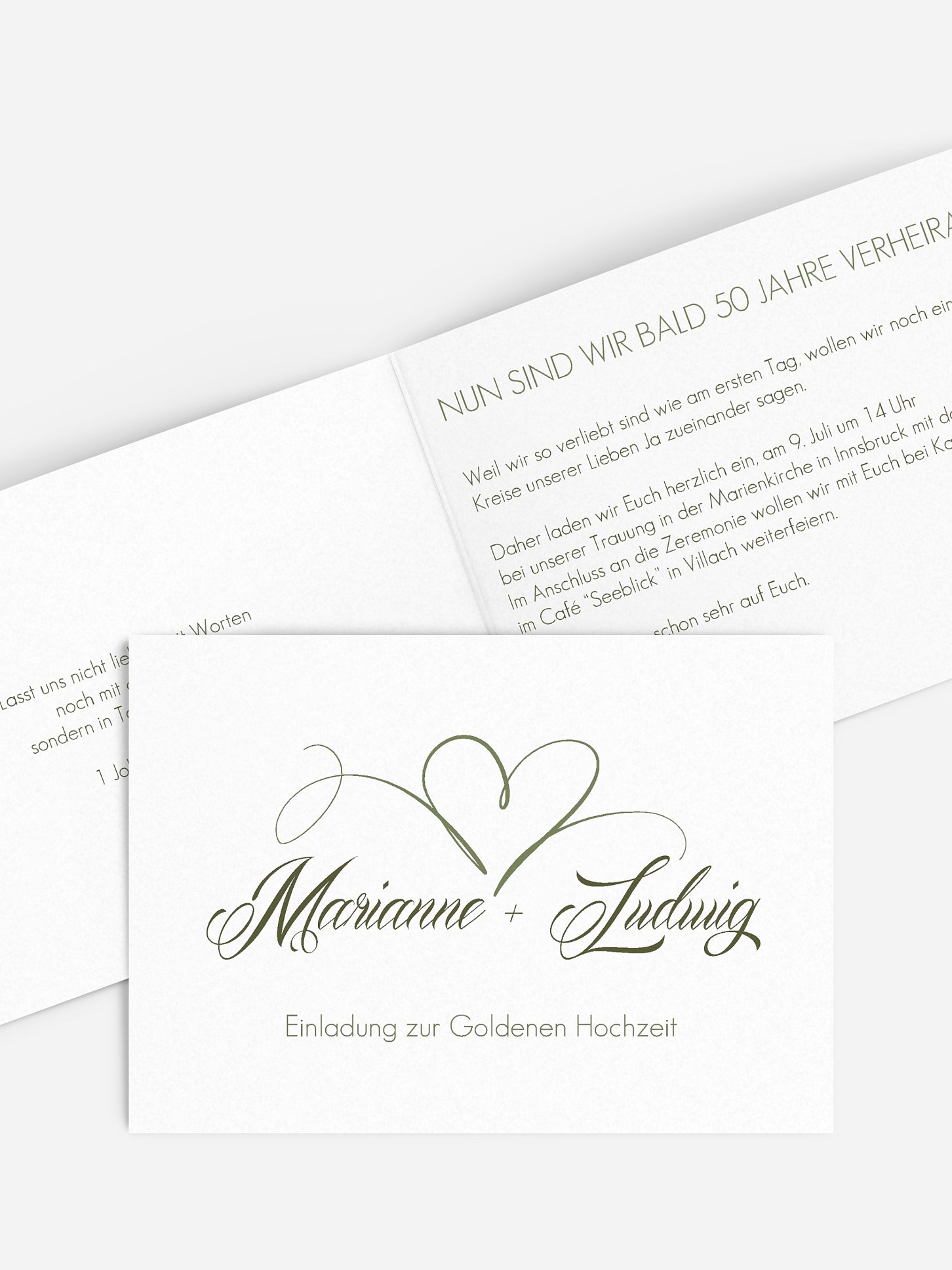 Einladung zur Goldenen Hochzeit Herzschlag