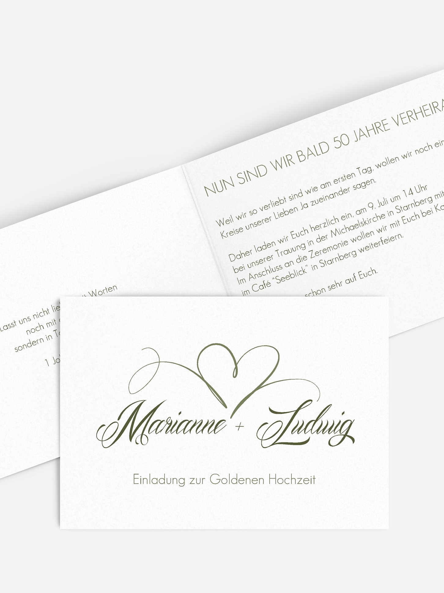 Einladung zur Goldenen Hochzeit Herzschlag