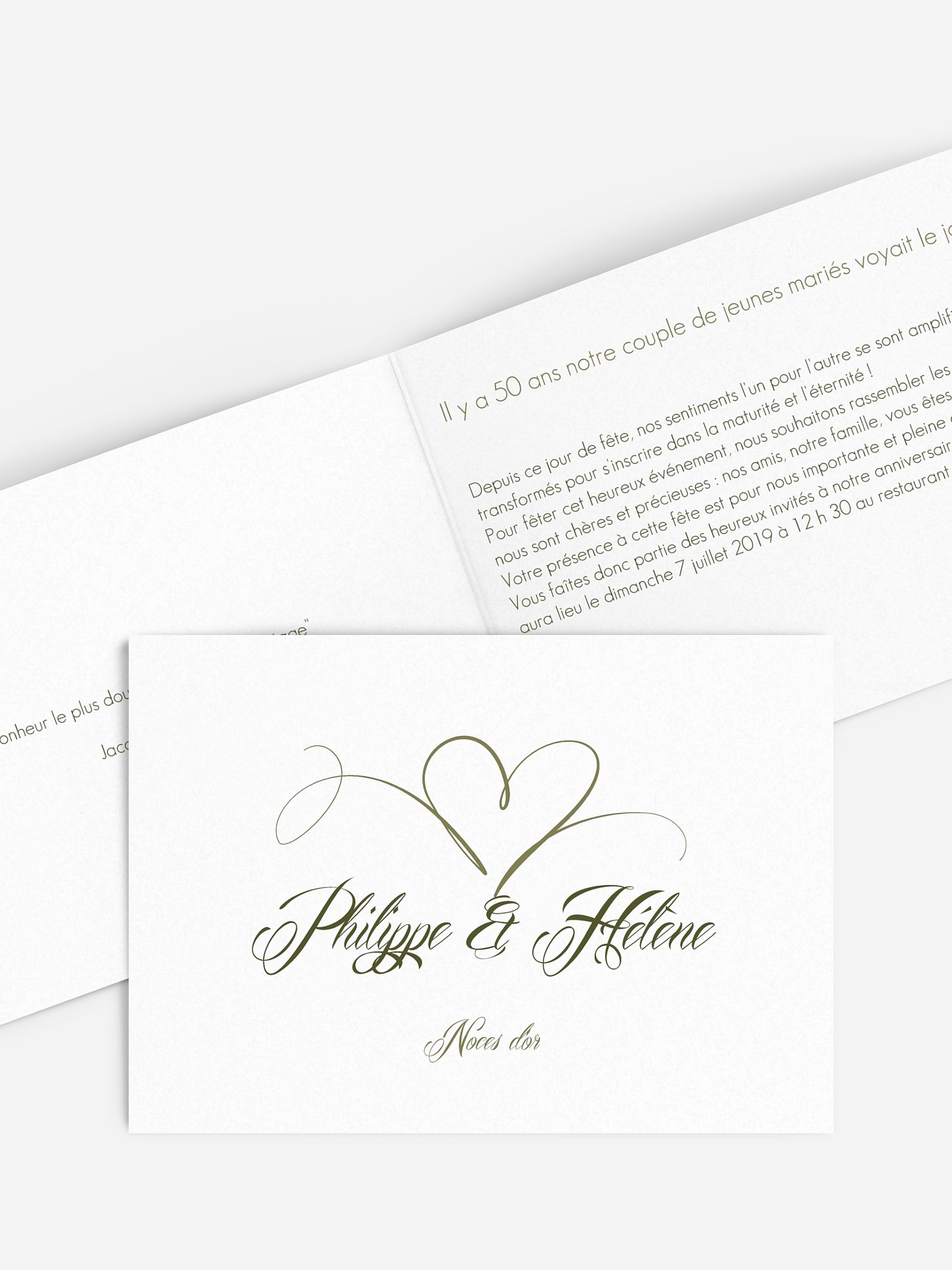 Invitation anniversaire mariage 50 ans En plein coeur