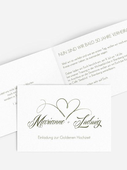 Einladung zur Goldenen Hochzeit Herzschlag