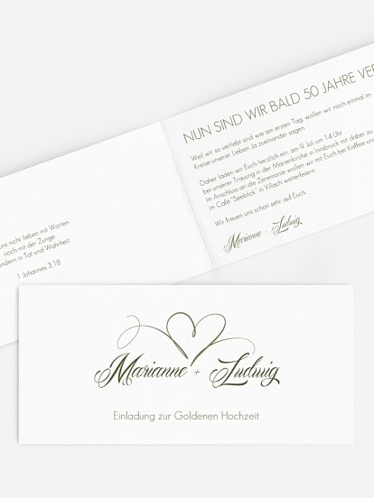 Einladung zur Goldenen Hochzeit Herzschlag