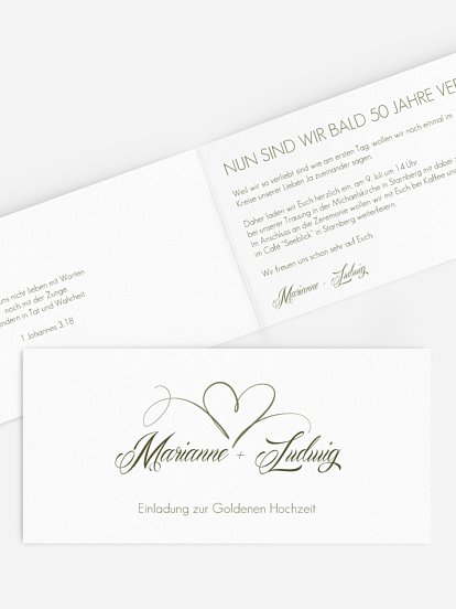 Einladung zur Goldenen Hochzeit Herzschlag