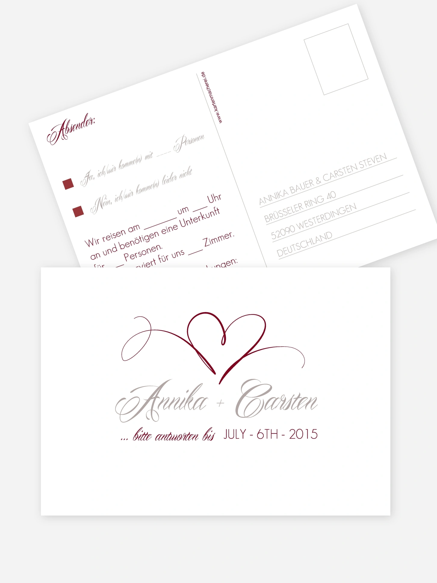 Antwortkarte Hochzeit Herzschlag